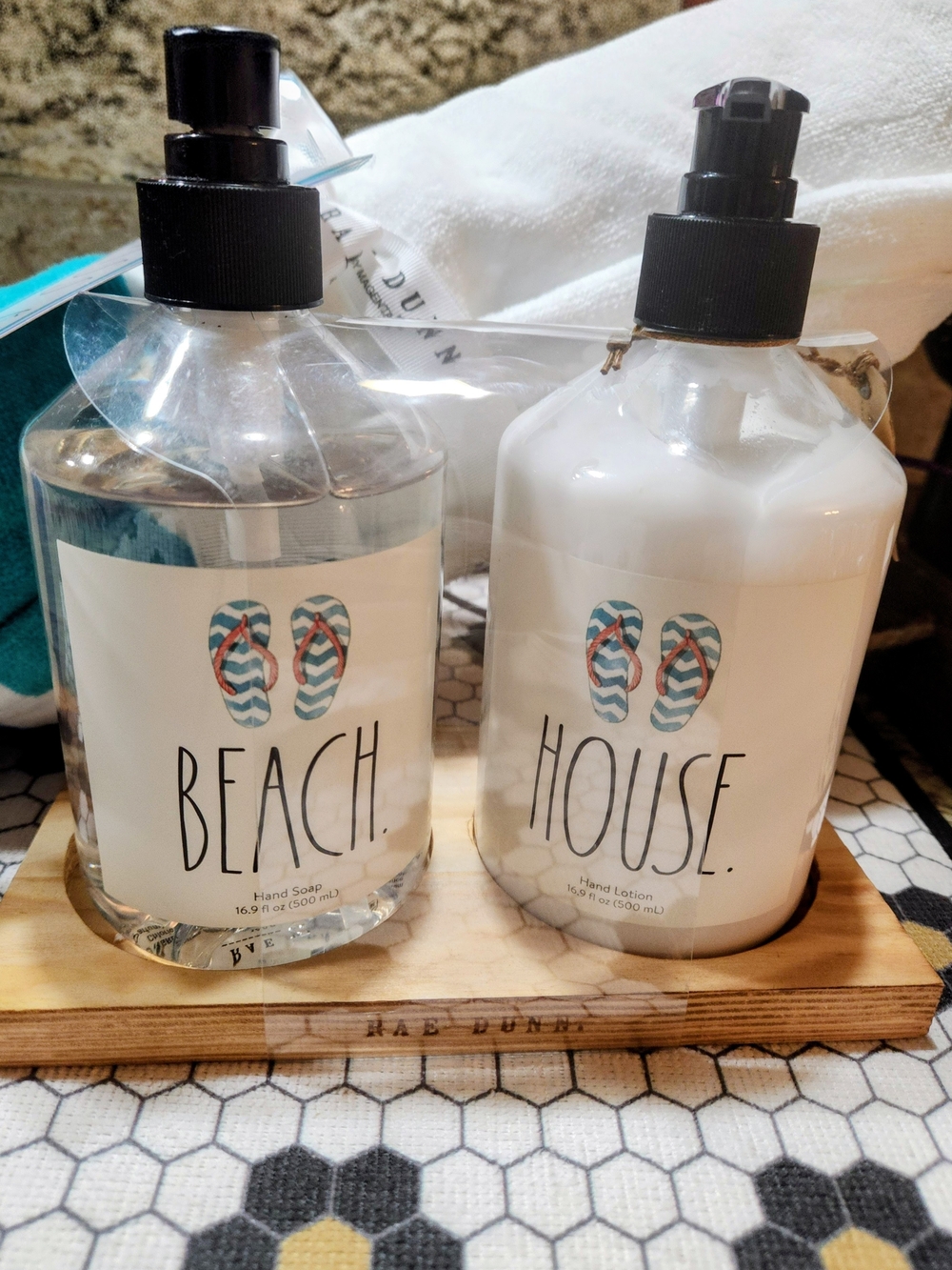 'New' Rae Dunn Beach & House Hand Soap and Lotion Set with Beach Towel - Picture 6 of 7